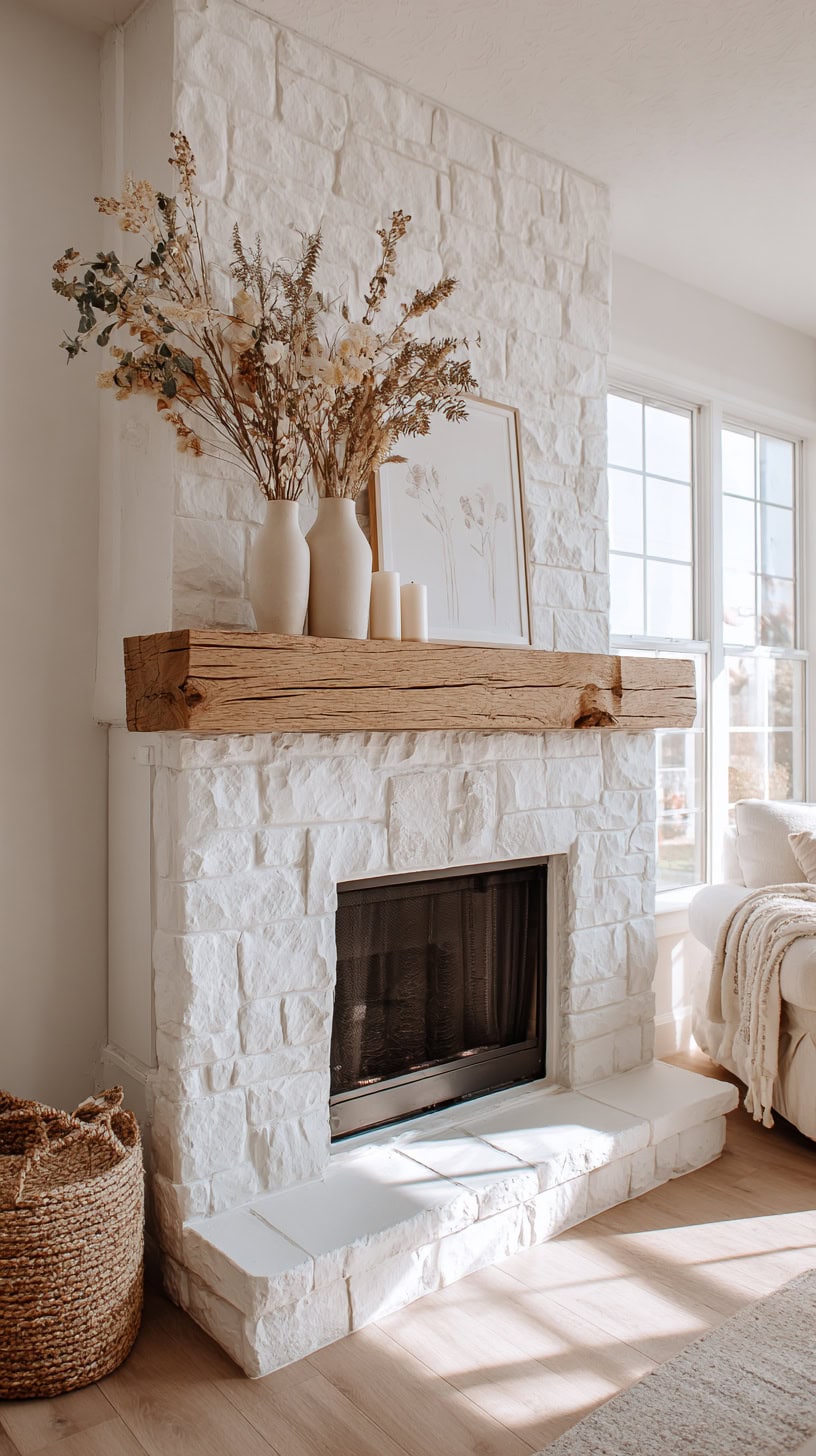 Whitewashed Fireplace Mantel - Image 1