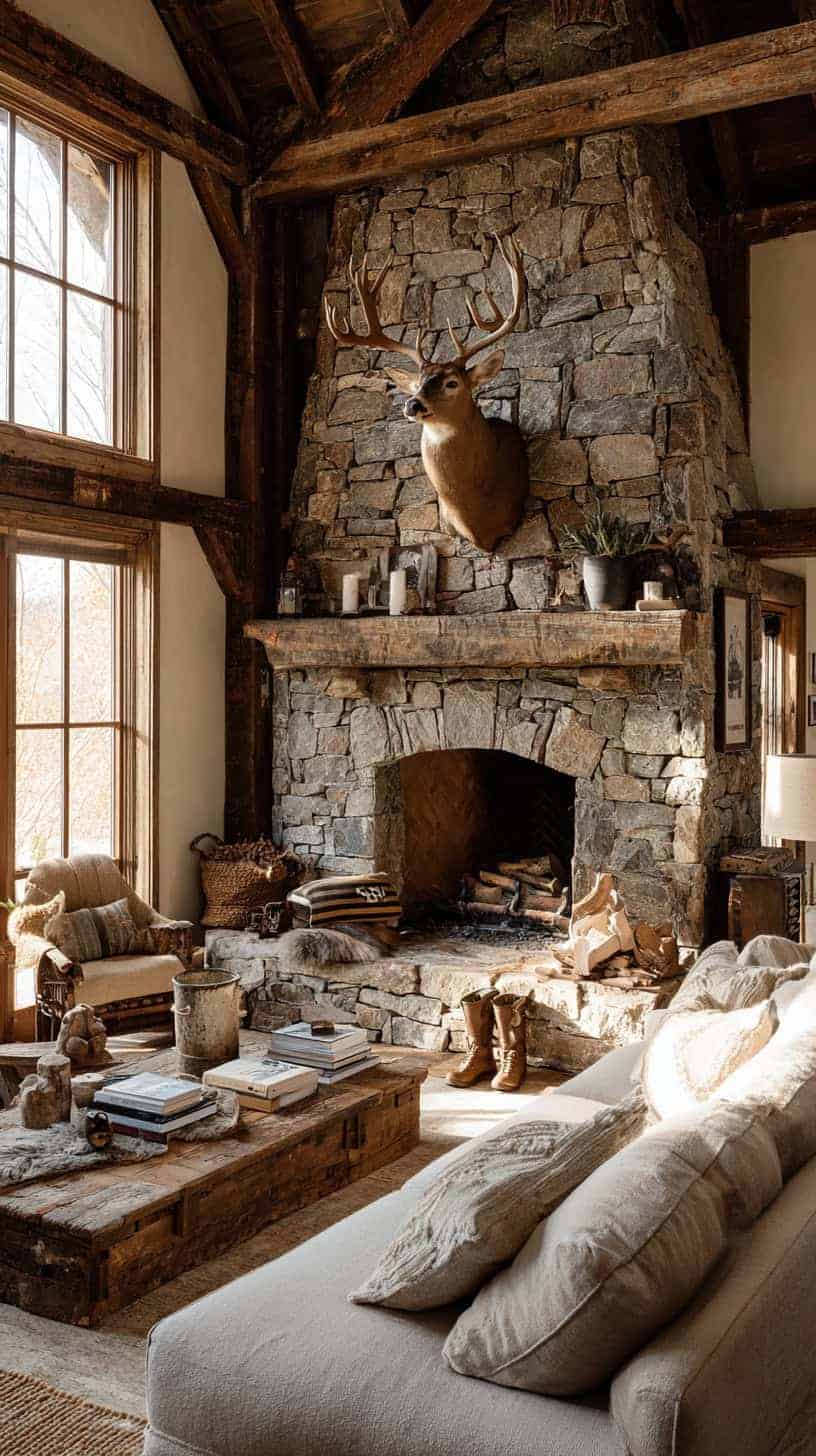 Deer Mounts in Living Room Farmhouse Ideas That Feel Rustic, Not Overdone