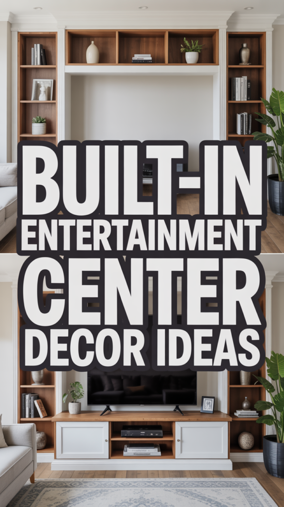 Built-in entertainment center with shelves, books, plants, and a flat-screen TV, highlighting decor ideas.