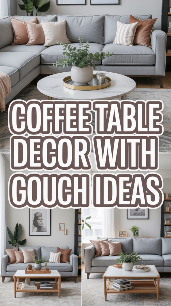 Living rooms with stylish coffee table decor and coordinated couch pillows.