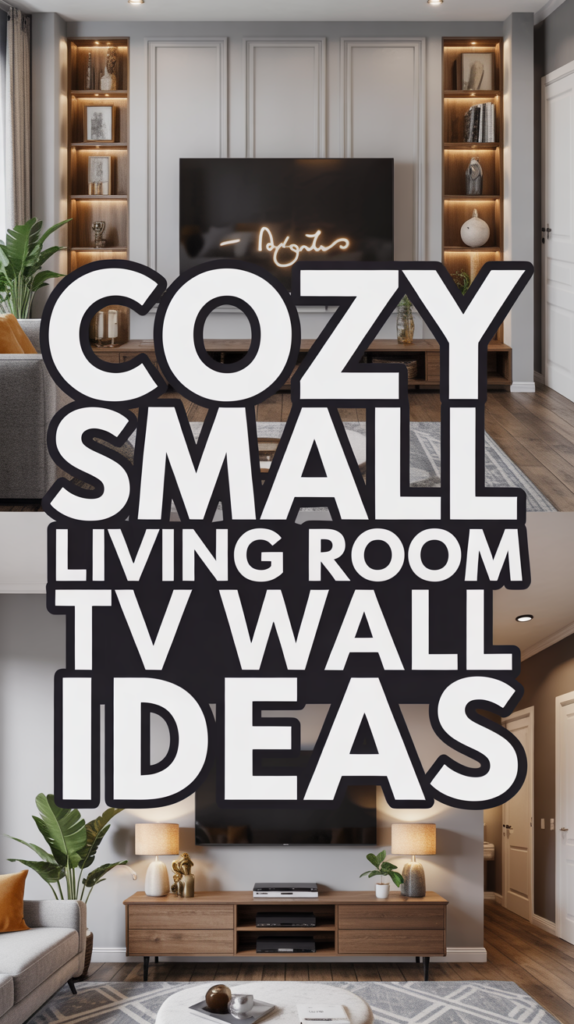 Two stylish small living rooms with modern TV wall setups, featuring sleek shelving and contemporary decor accents.