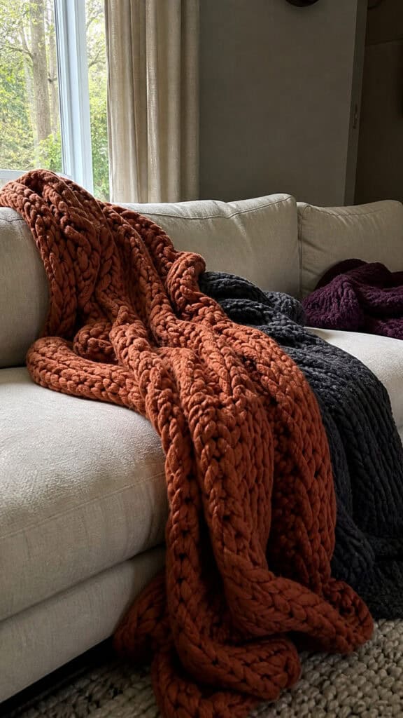 Chunky Knit Throw Blankets in Halloween Colors