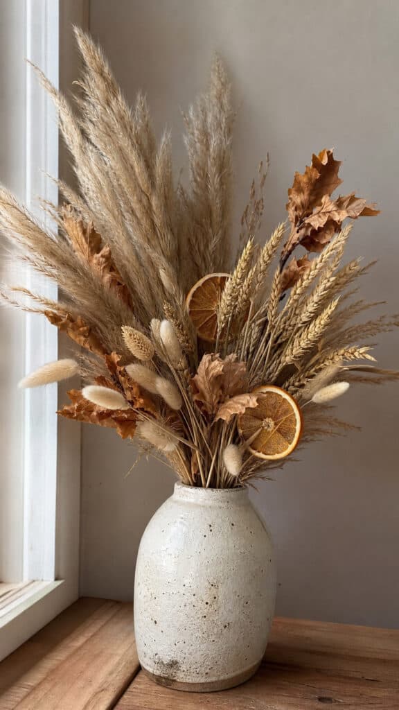 Dried Flower Arrangements in Warm Tones