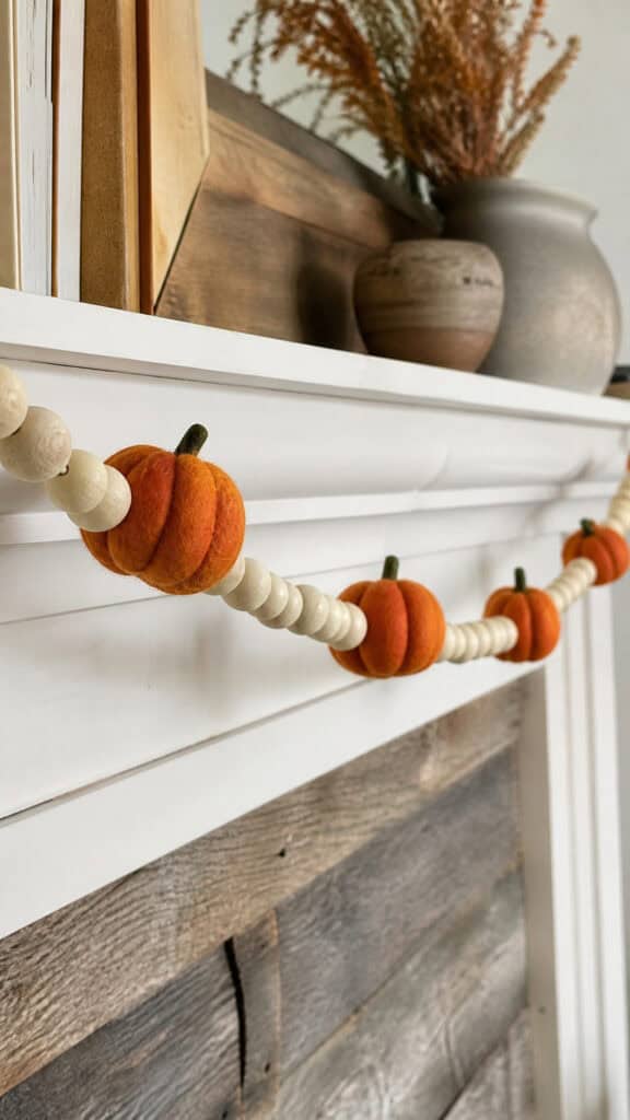 Wooden Bead Garland with Felt Pumpkins