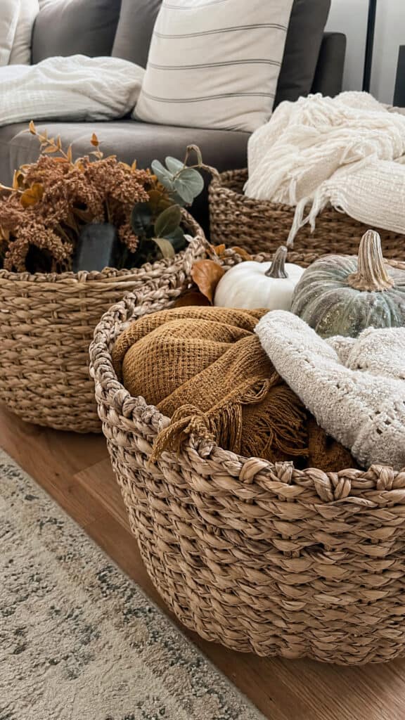 Woven Baskets Filled with Cozy Essentials