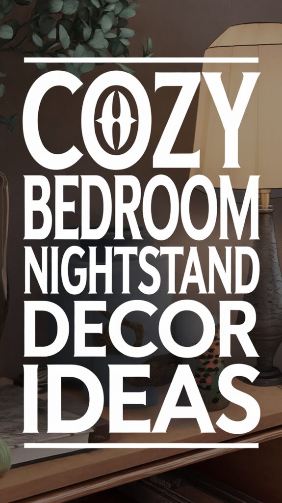 Cozy bedroom nightstand with a lamp and decorative items against a warm backdrop.