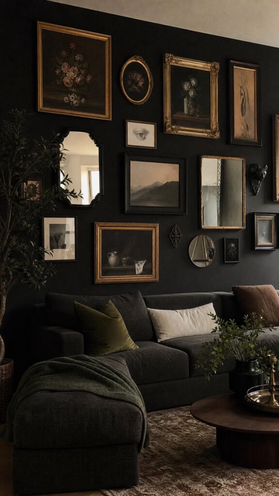 Black Accent Wall with Gallery Display