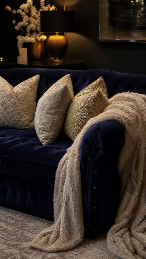 Navy Blue Velvet Sofa as the Statement Piece