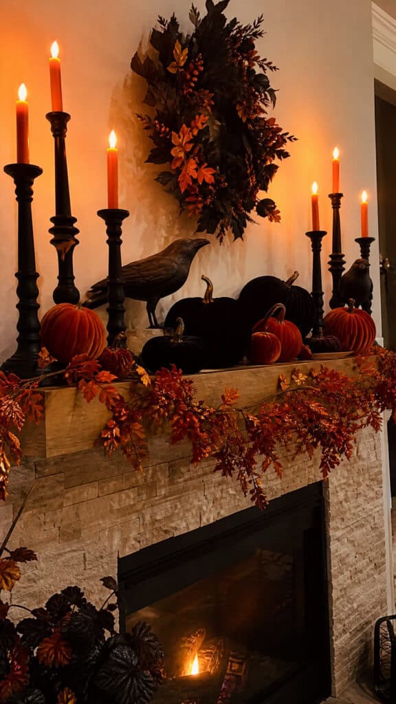 Classic Black and Orange Halloween Mantel