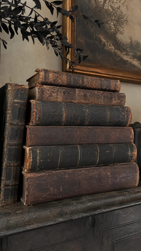 Vintage Book Stack with Spooky Titles