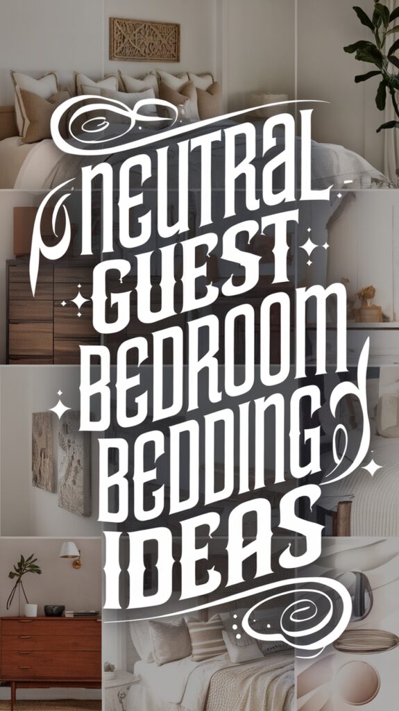 Text overlay on a collage of bedrooms with neutral decor reads "Neutral Guest Bedroom Bedding Ideas."