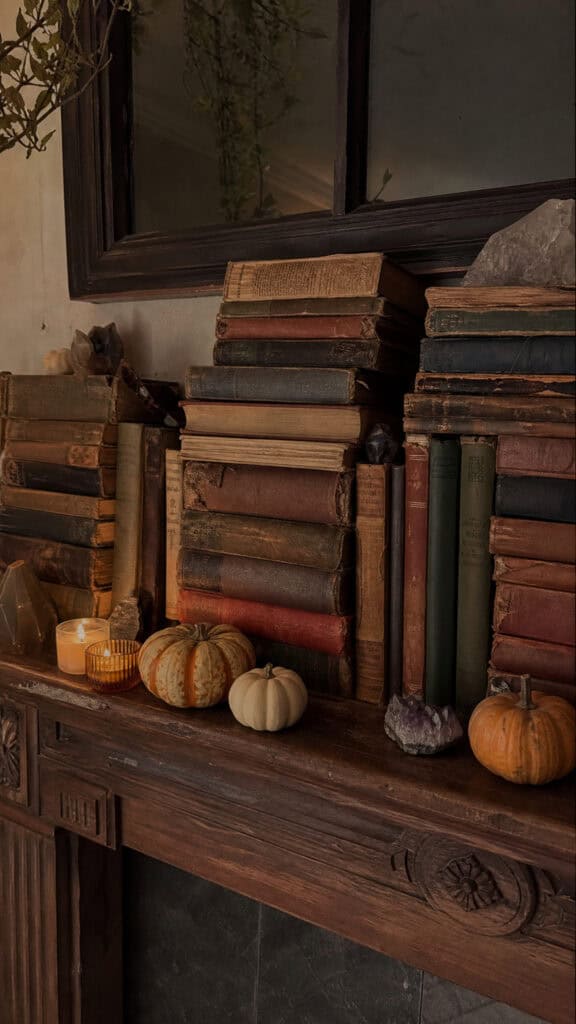 Vintage Book Stack With Spell Book Styling