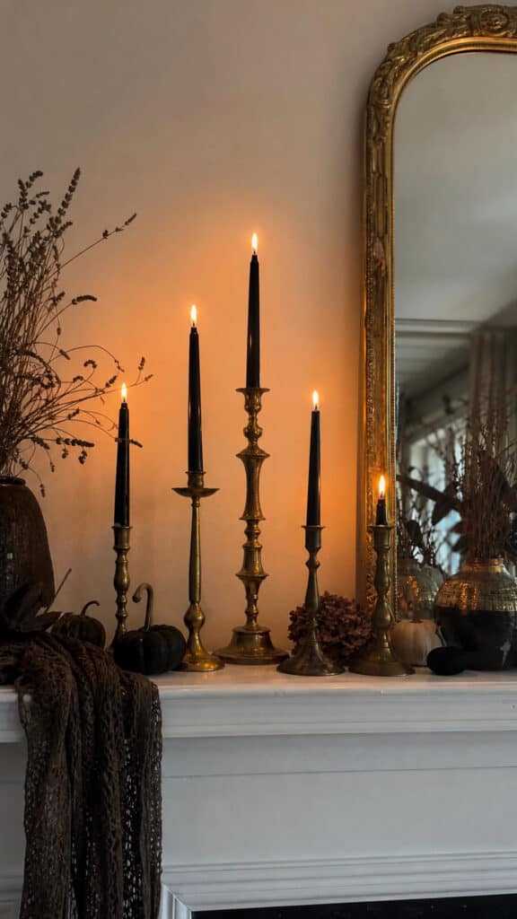 Vintage Brass Candlesticks With Black Taper Candles