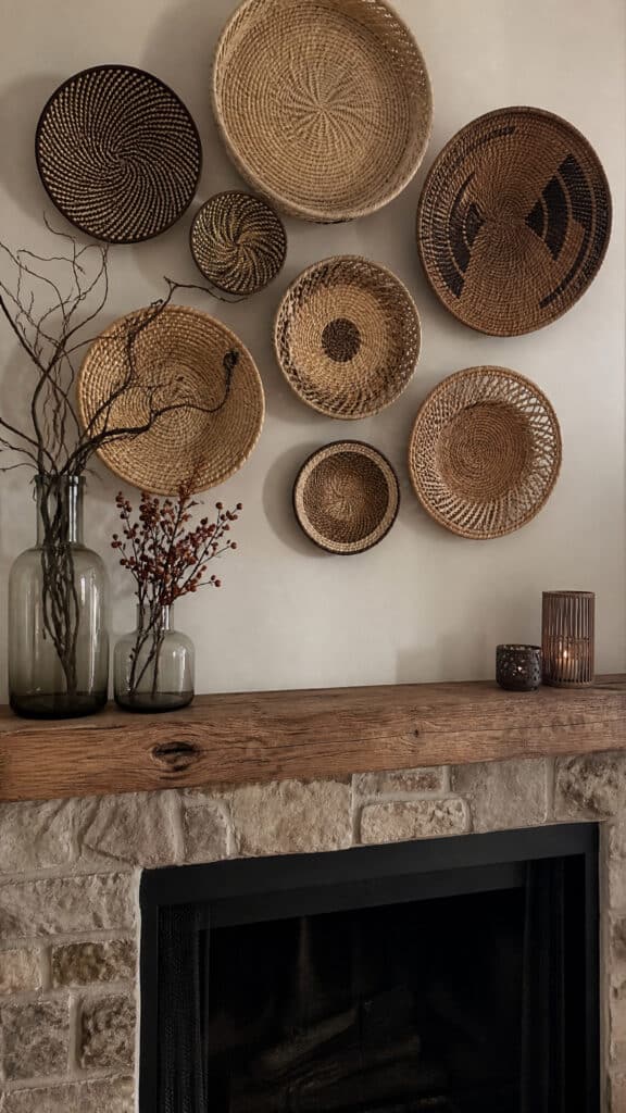 Woven Basket Wall Display With Seasonal Branches