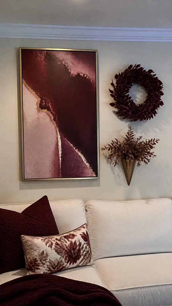 Enhance with Burgundy Wall Art and Decorative Accents