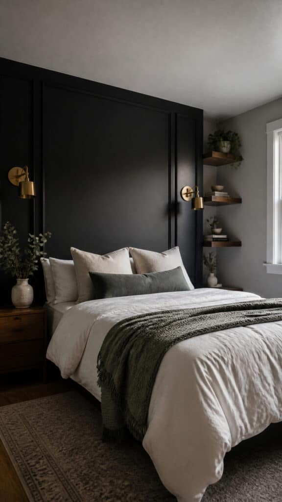 Black Accent Wall Behind the Bed