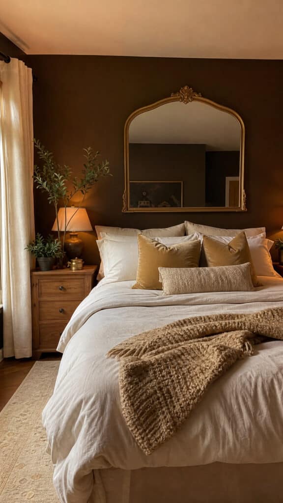 Chocolate Brown Walls with Cream and Gold Accents