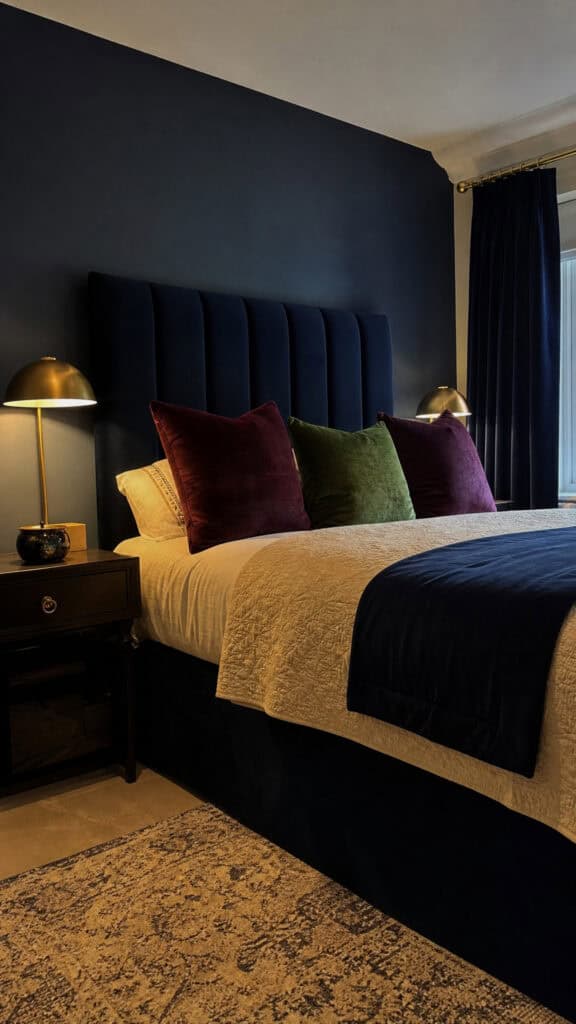 Rich Navy Blue Sanctuary with Velvet Textures