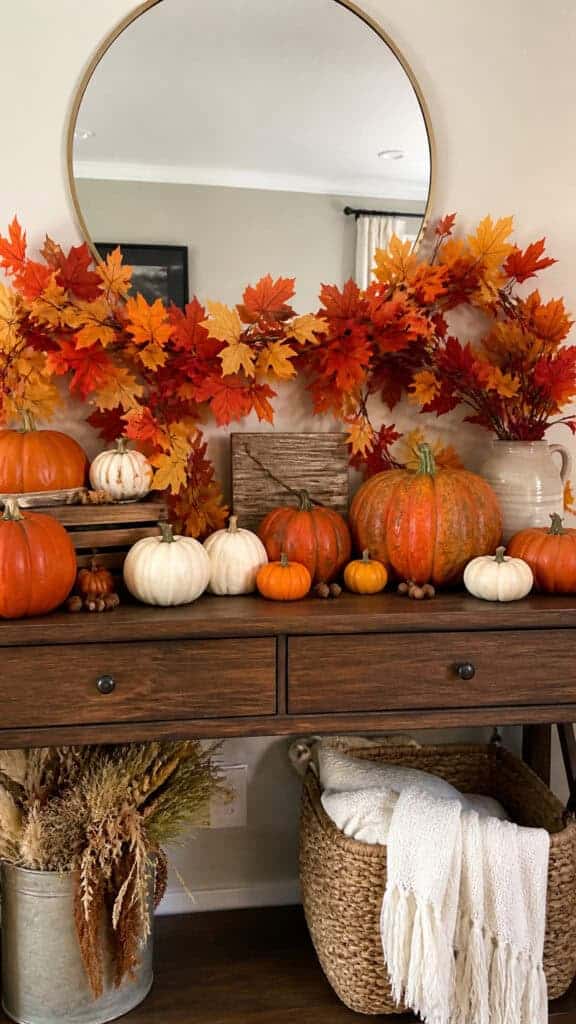 Colorful Leaf Garland with Pumpkin Accents
