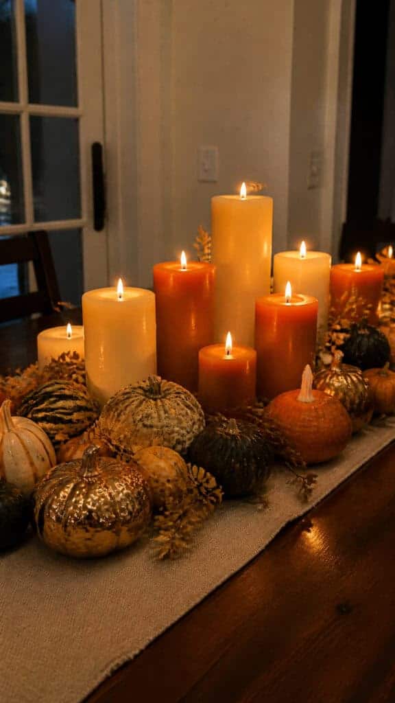 Elegant Candle and Gourd Display