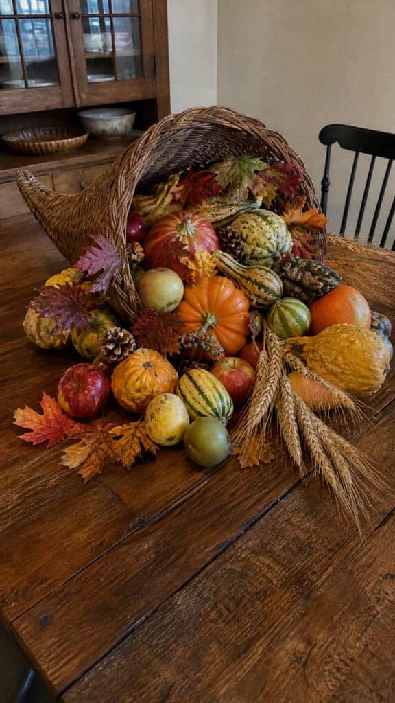 Harvest Cornucopia Overflowing with Autumn Abundance