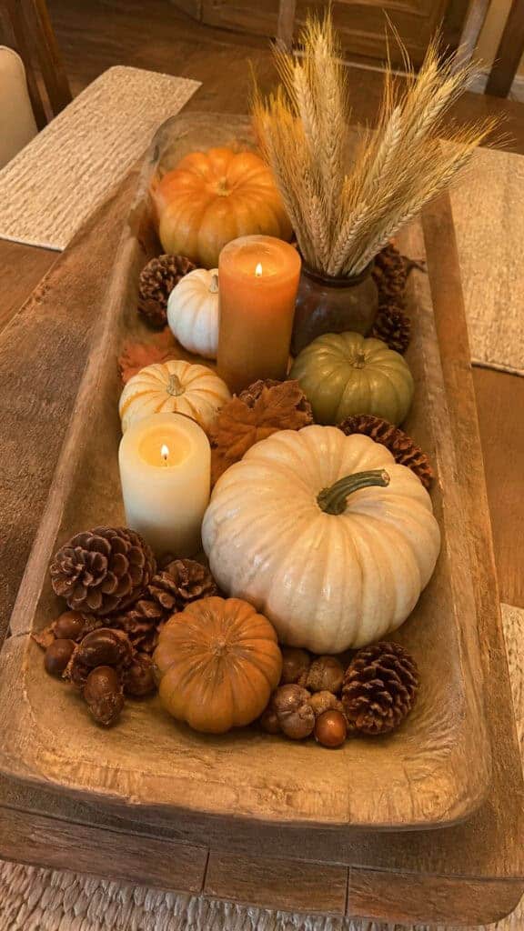 Layered Tray with Pumpkins, Candles, and Seasonal Accents