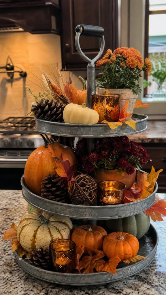Tiered Tray Styled With Autumn Treasures
