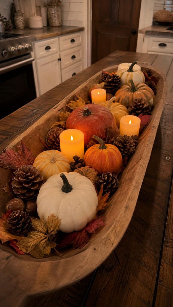 Wooden Dough Bowl With Seasonal Elements