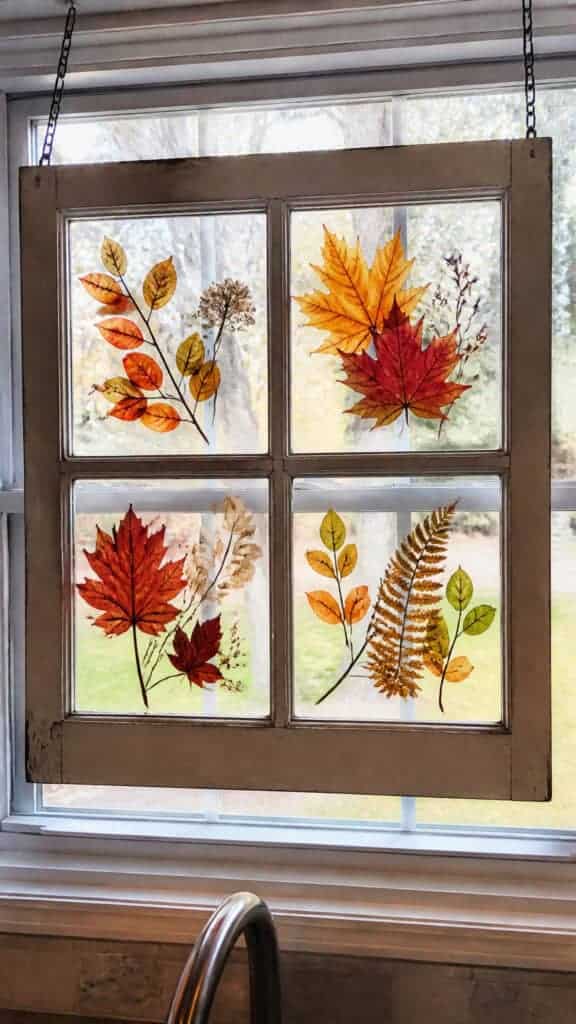 Vintage Window Frame with Fall Artwork