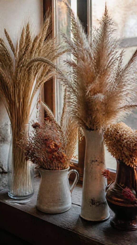 Wheat Sheaf and Dried Flower Bundles
