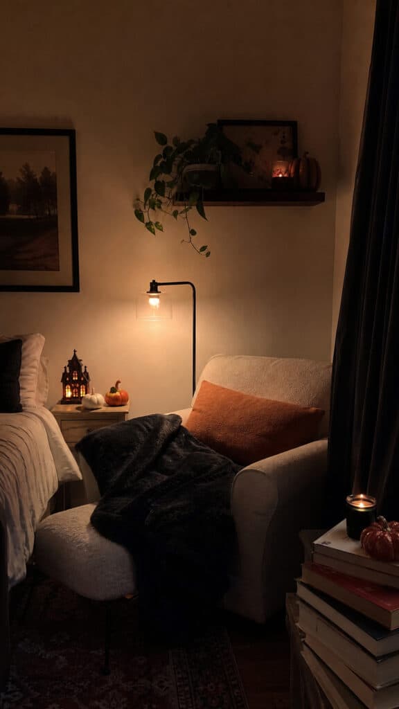 Cozy Reading Nook With Halloween Touches