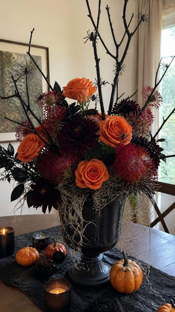Black and Orange Floral Arrangement with a Twist