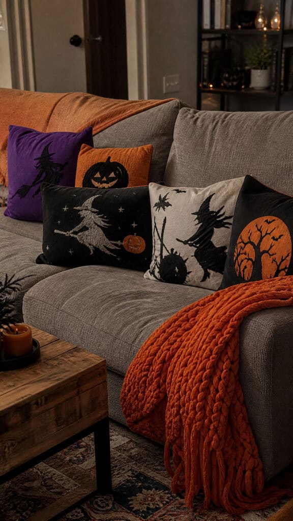 Spooky Throw Pillows and Cozy Textiles