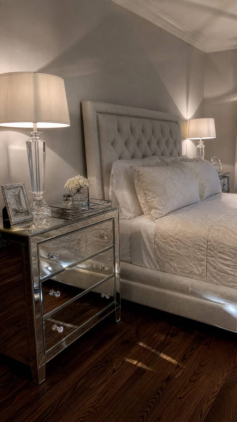 Classic Mirrored Nightstands with Crystal Lamps