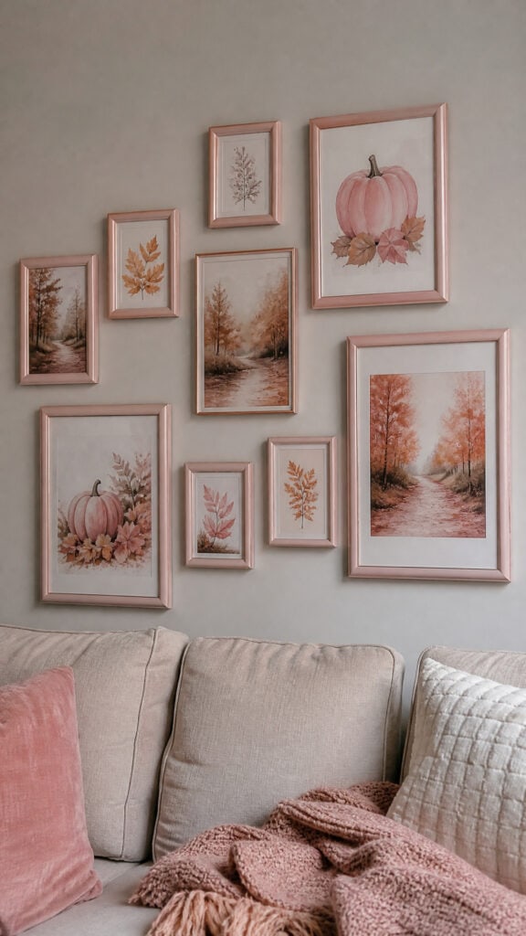 Millennial Pink Gallery Wall with Fall Artwork