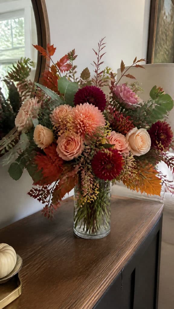 Pink Floral Arrangements with Fall Foliage