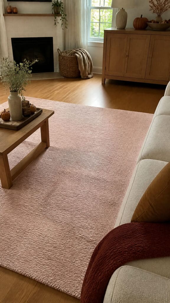 Soft Pink Area Rug with Fall Textures