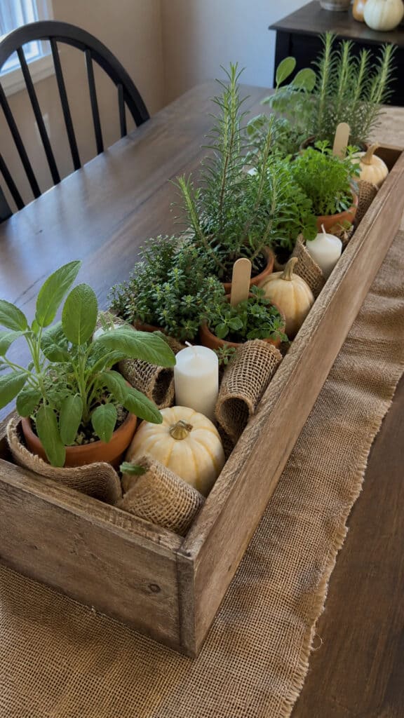 Fresh Herb Garden Centerpiece with Potted Plants