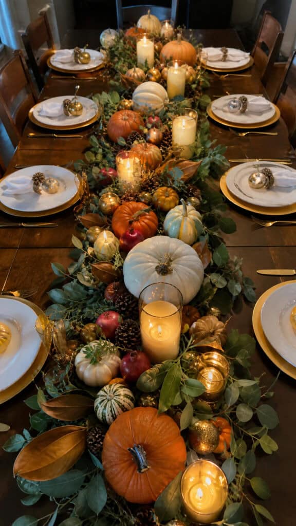 Layered Pumpkin and Greenery Garland Runner