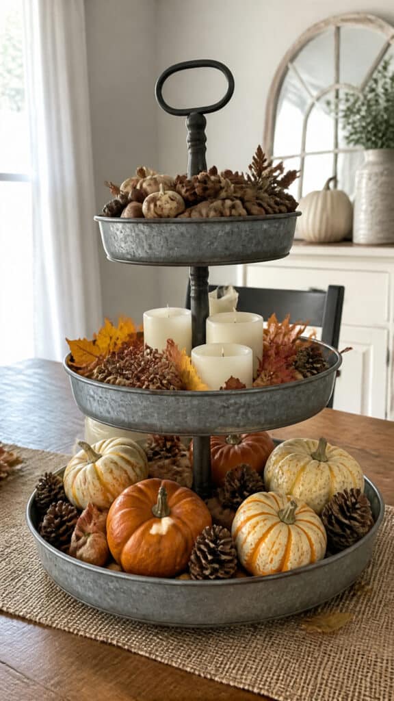 Tiered Tray Filled with Autumn Treasures