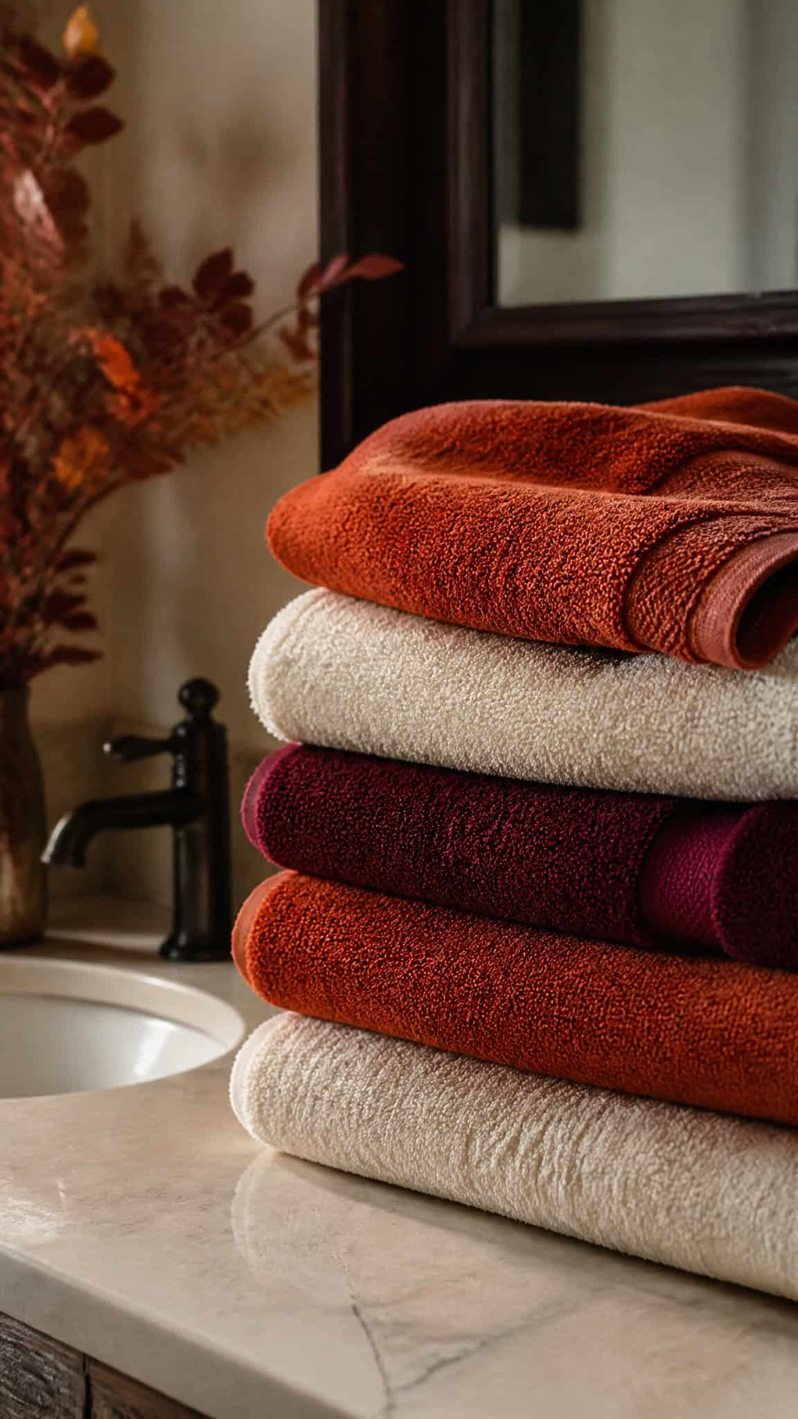 Swap in Warm-Toned Towels and Bath Mats