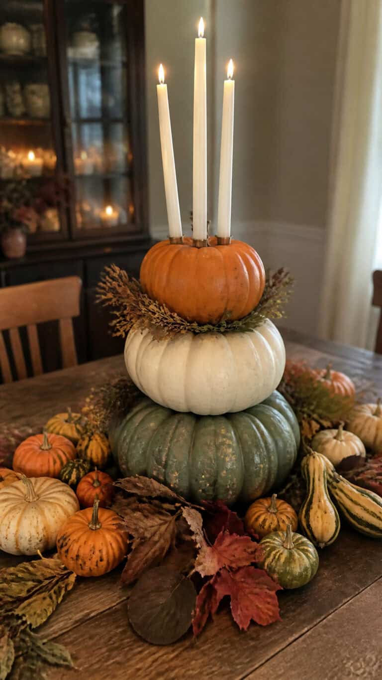 Classic Pumpkin Stack with Candlelight