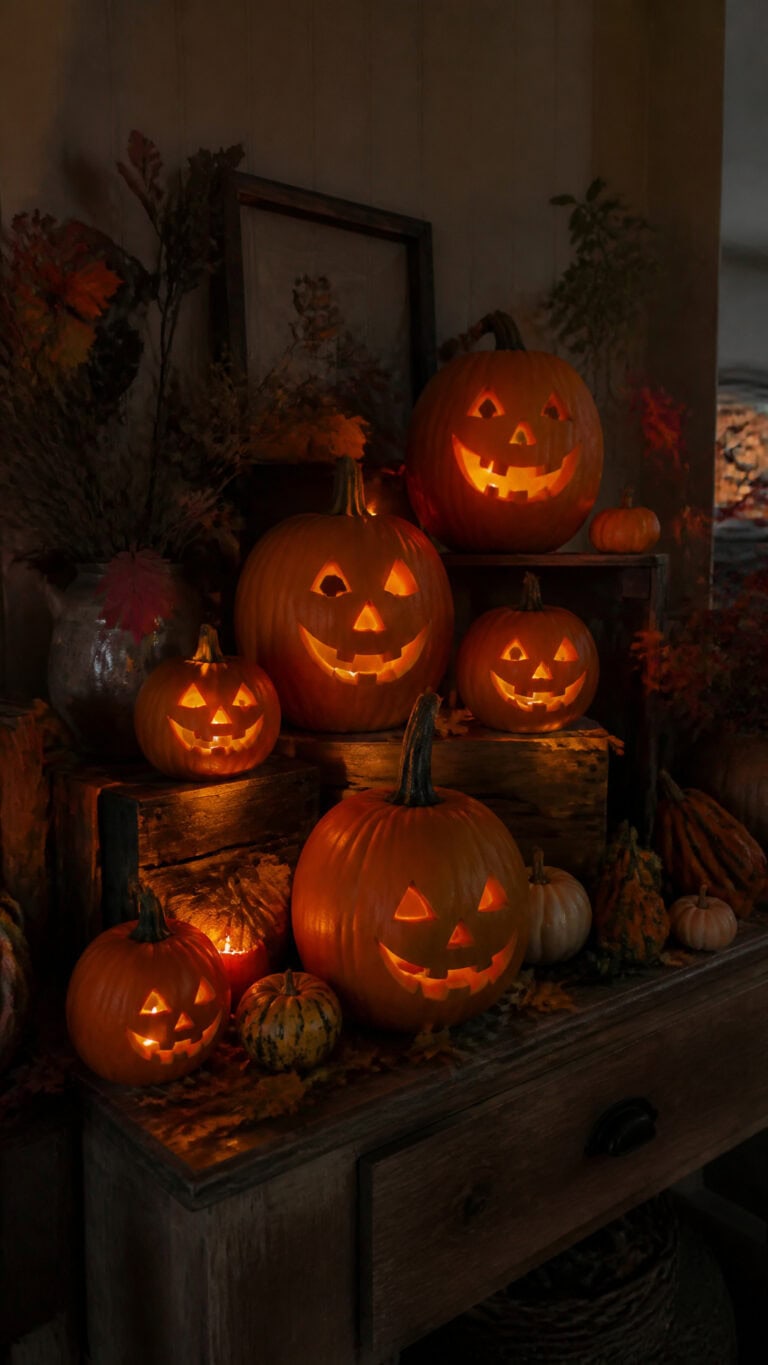 Classic Jack-O'-Lantern Display with Varying Heights