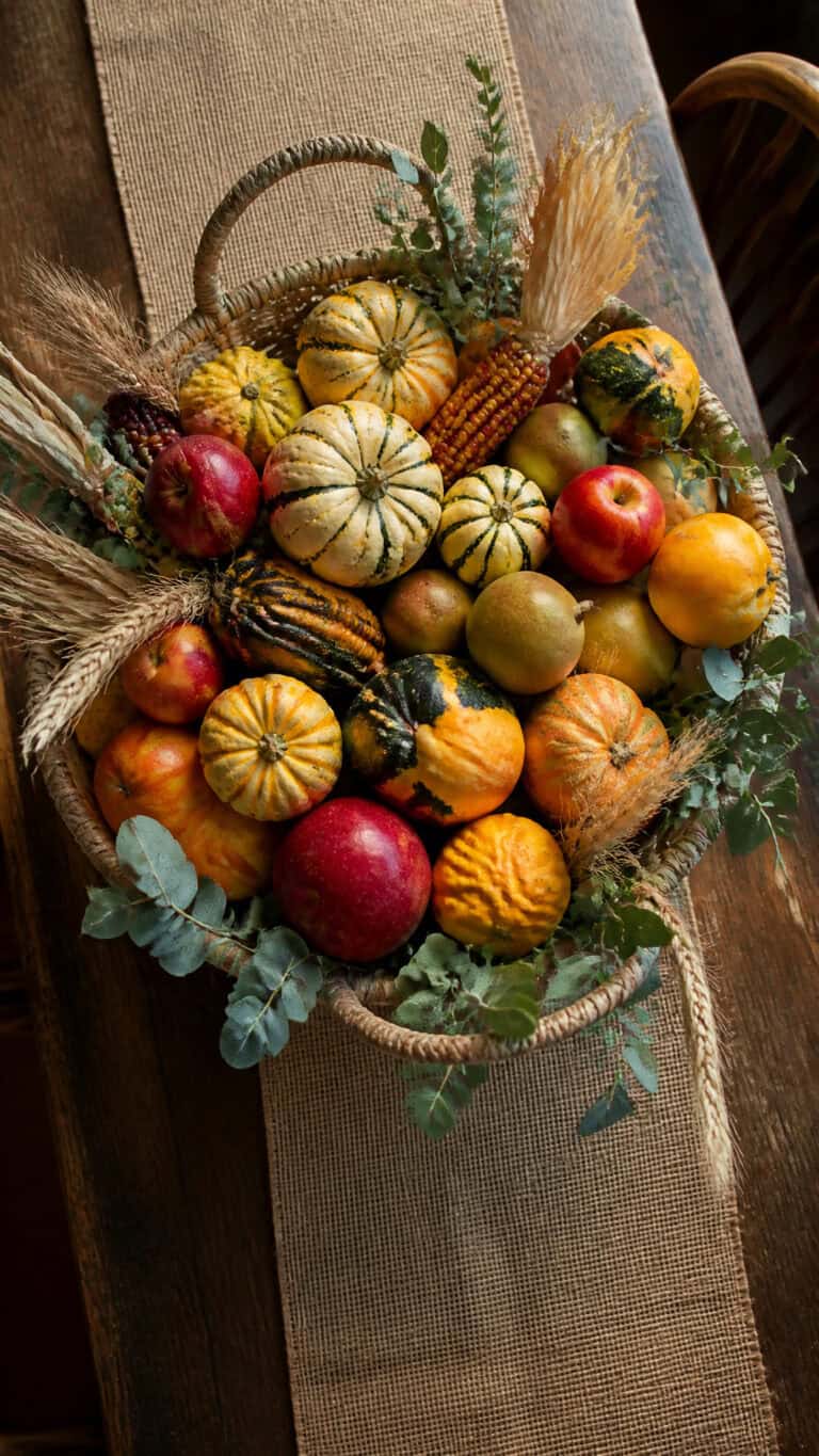 Rustic Harvest Basket Overflowing with Autumn Bounty